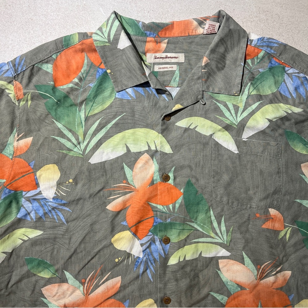 Tommy Bahama Original Fit Grey Hawaiian Floral Silk Shirt Men 3XL